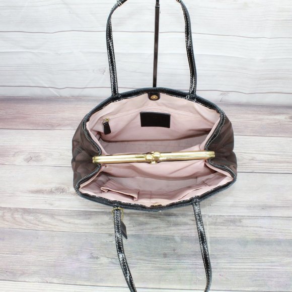 Coach F20105 Signature Brown Kisslock Carry All Purse Satchel Shoulder Bag - Picture 7 of 9